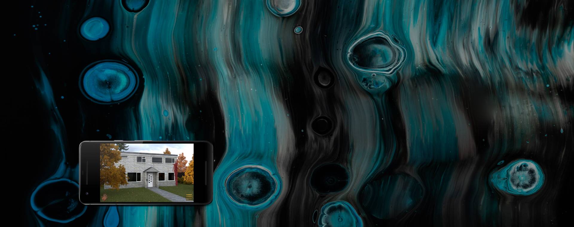 an abstract brush pattern representing sub atomic scale or the cosmos, with our Protein Tracker X app on top